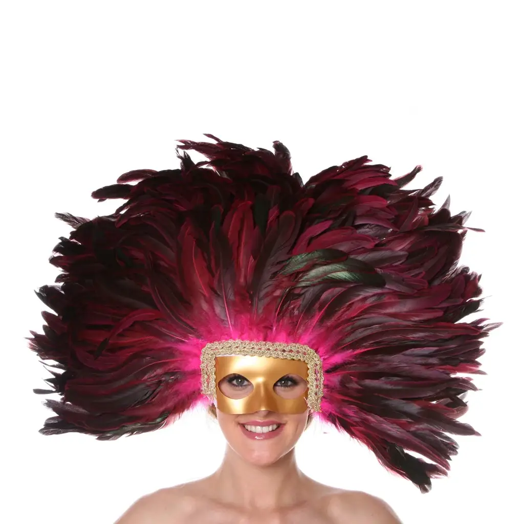 Zucker Feather Products – wholesale Costume – Women's – Feather Headdress Mask-Dyed - Shocking Pink0