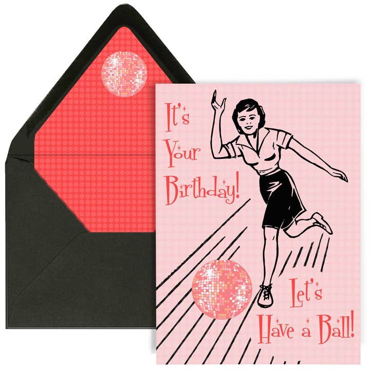 Mod Lounge Paper Company - Wholesale Birthday Card - It's Your Birthday Have A Ball Retro Disco Bowling Card1