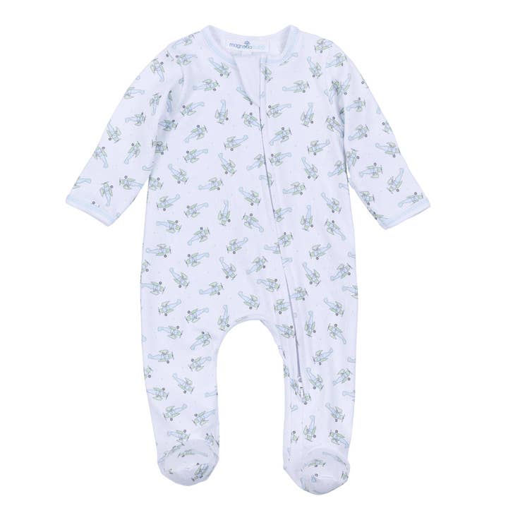 Take Flight Print Zip Footie for wholesale by Magnolia Baby