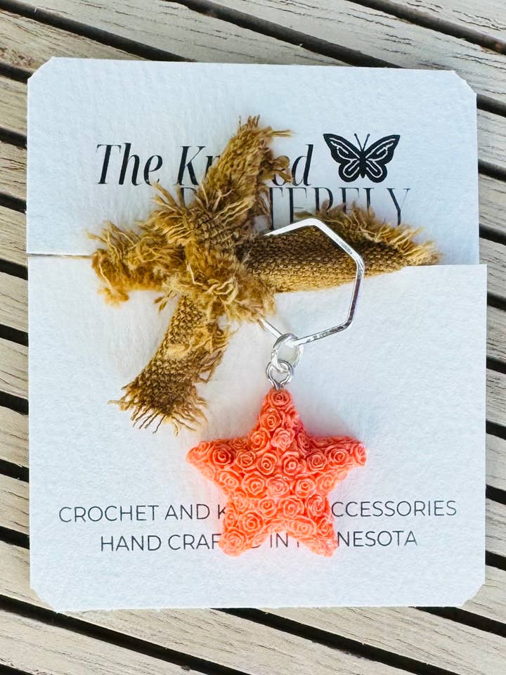 Rose Star - Orange for wholesale by The Knitted Butterfly