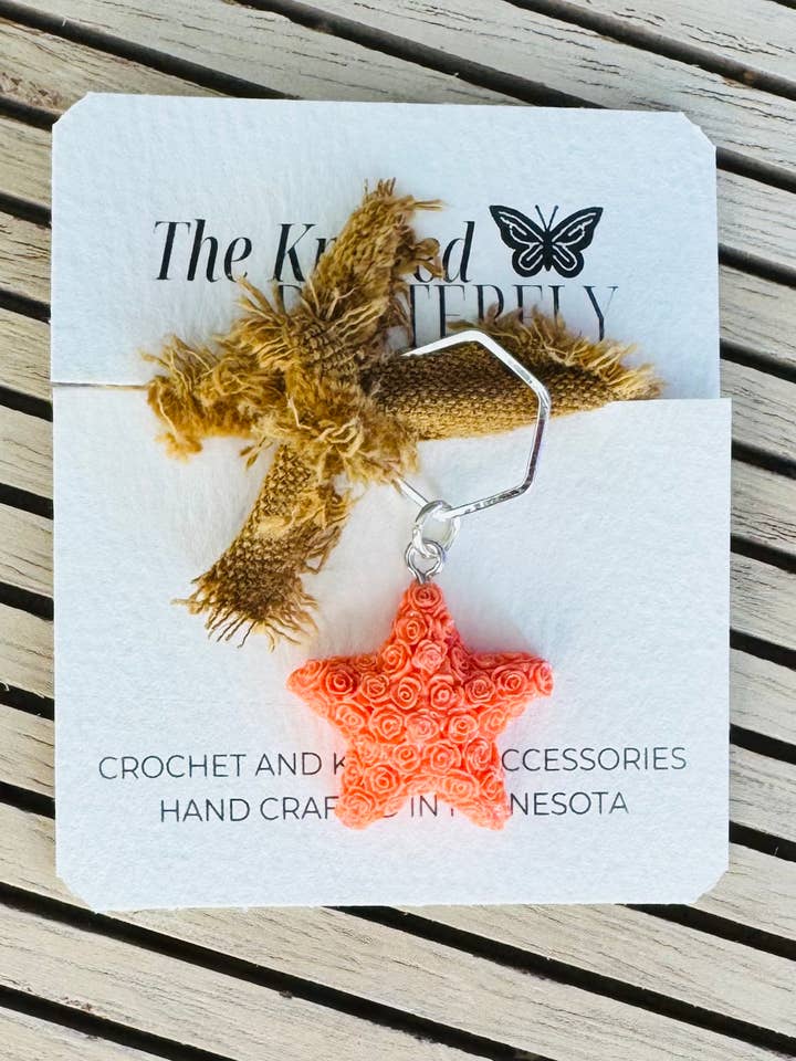 Rose Star - Orange for wholesale by The Knitted Butterfly