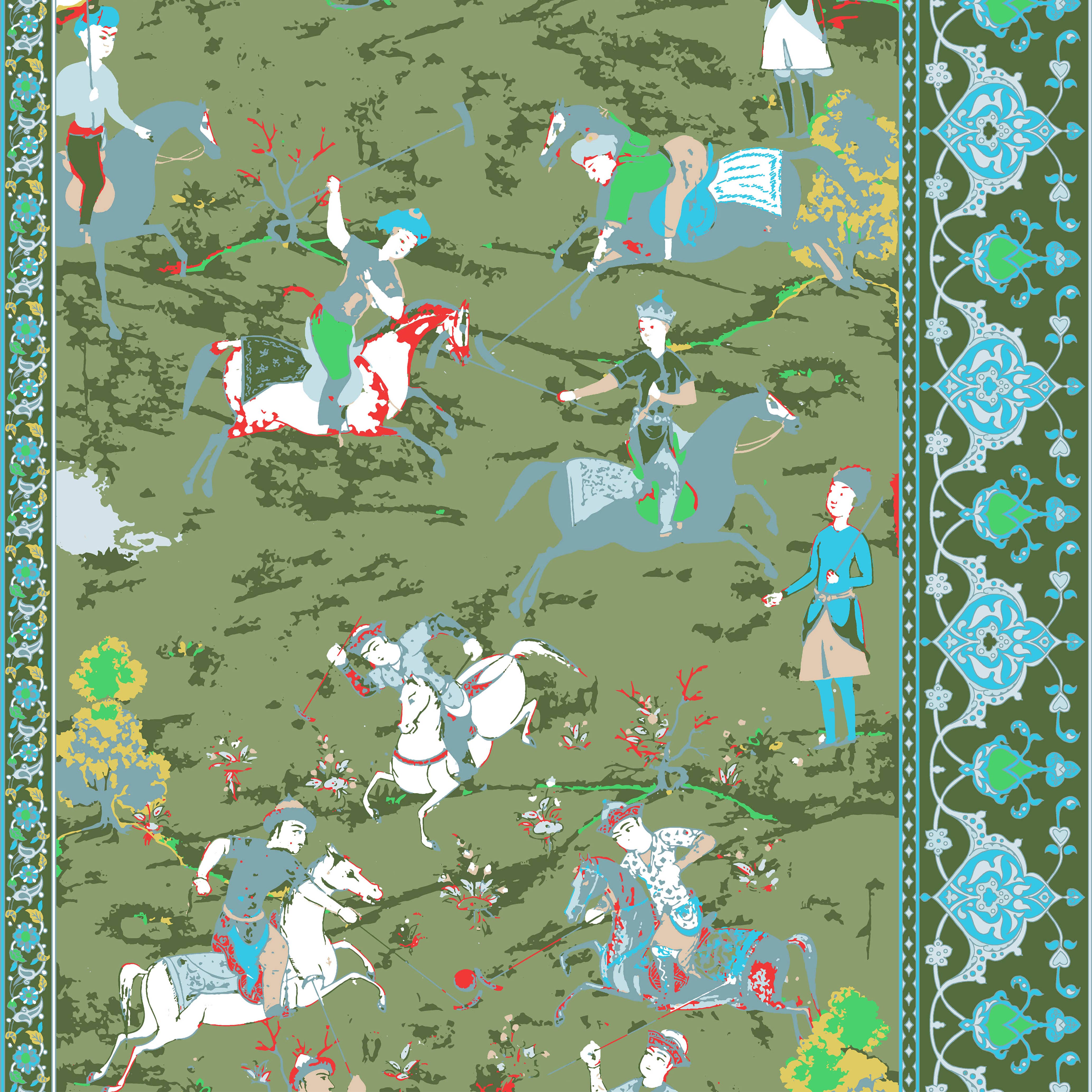 Epigram - Venta al por mayor Bolsa de asa- Mujer - Bolso Polo reversible verde caqui con jugadores de polo persas3