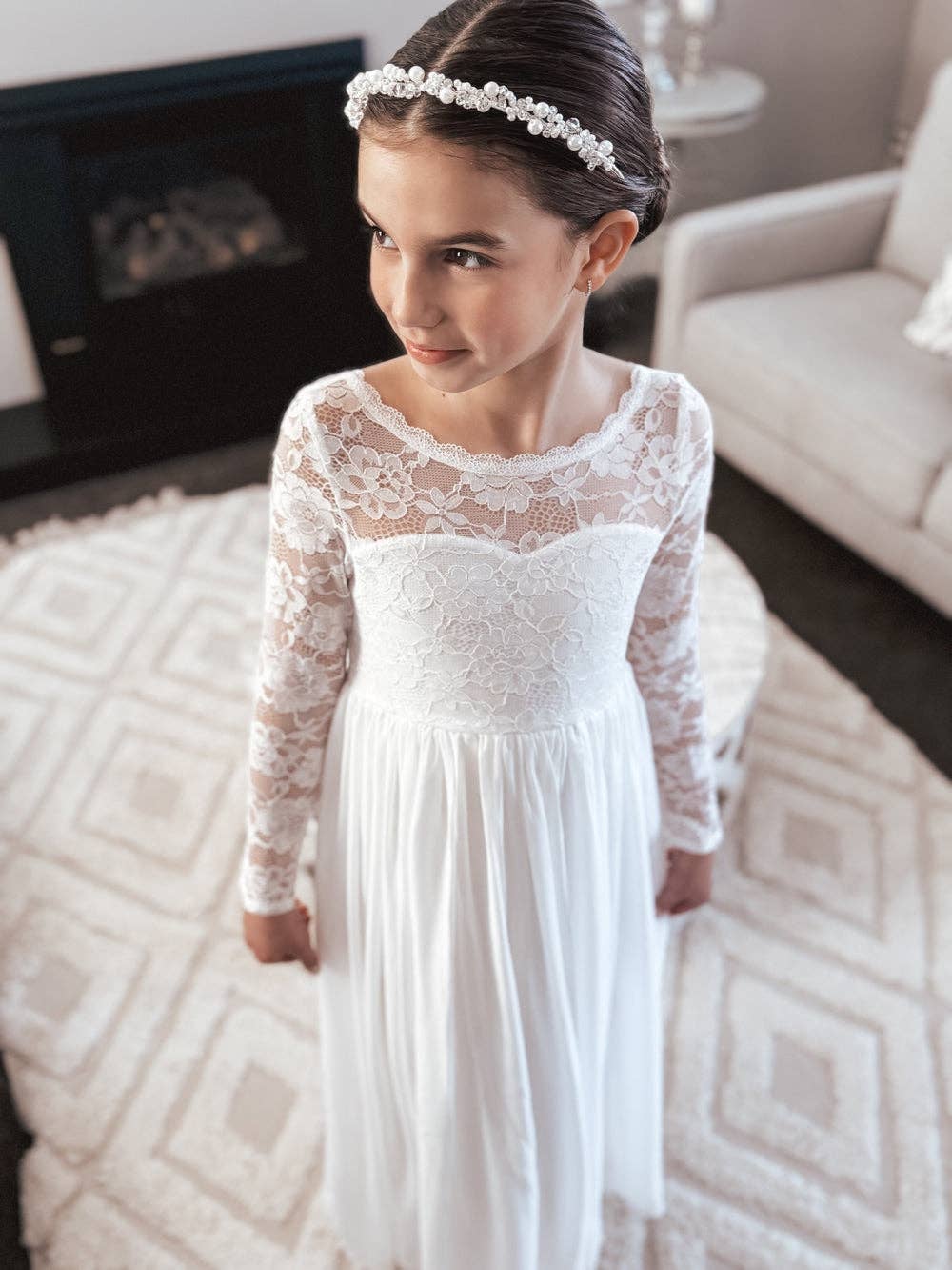 A Little Lacey - Wholesale Dress - Kids - Hailey Girls Long Sleeve White Lace Dress7