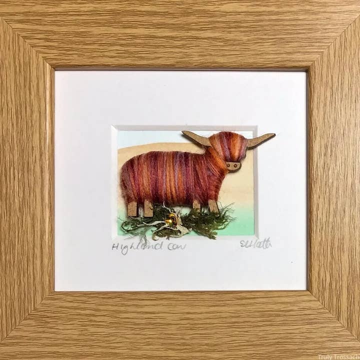 Truly Trossachs - Venta al por mayor Marcos de fotos - Minicuadros de acuarela de vacas de las Tierras Altas envueltos en lana5