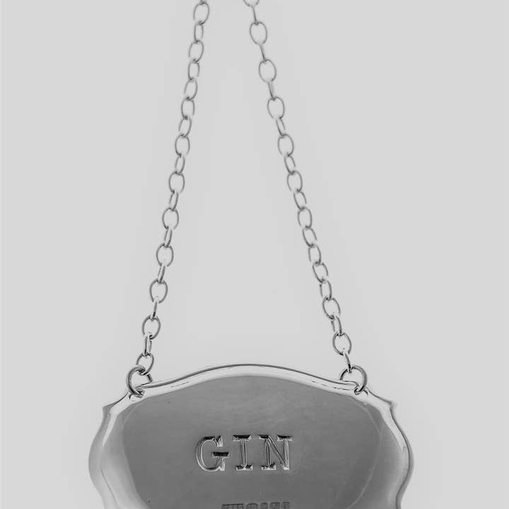 Karaffeletiket Chippendale Design GIN Sterling. VARENR.: C1259HMSGIN. for engroshandel hos Corbell Silver