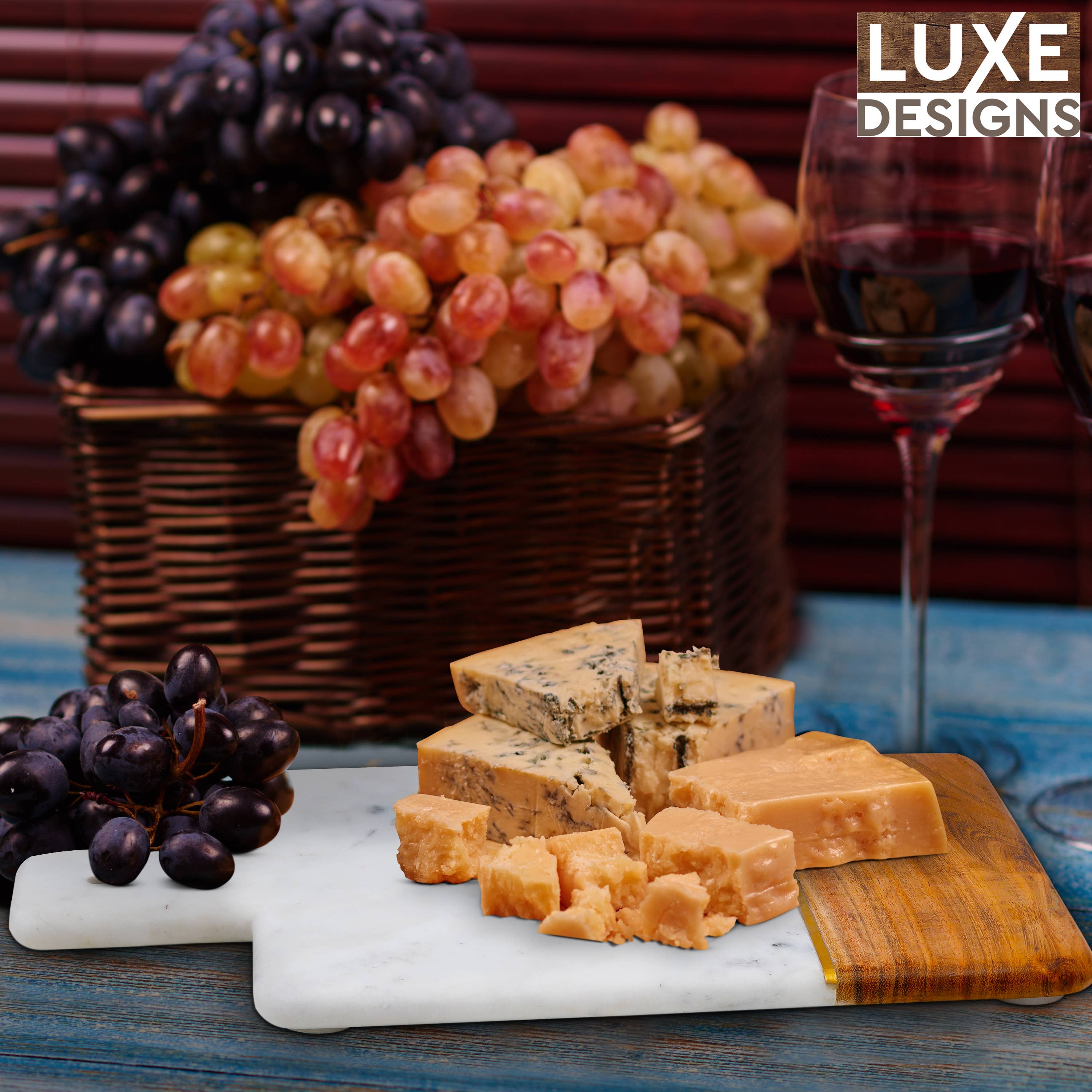 LuxeDesigns Co LLC - Wholesale Cheese Board - Wood & Marble Paddle Cheese, Crackers and Charcuterie Board7