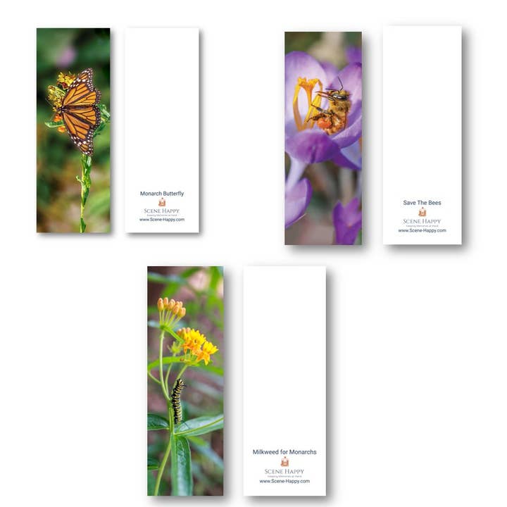 Bookmarks Milkweed, Bees, Monarchs original photography for wholesale by Scene Happy