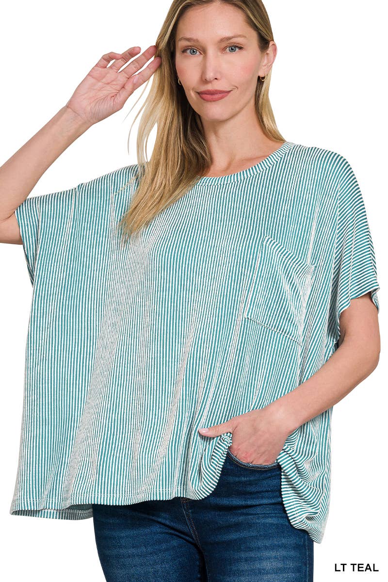 42POPS – wholesale Stickad topp - Dam – .SI-27212 Ribbad Oversized Kortärmad Topp17