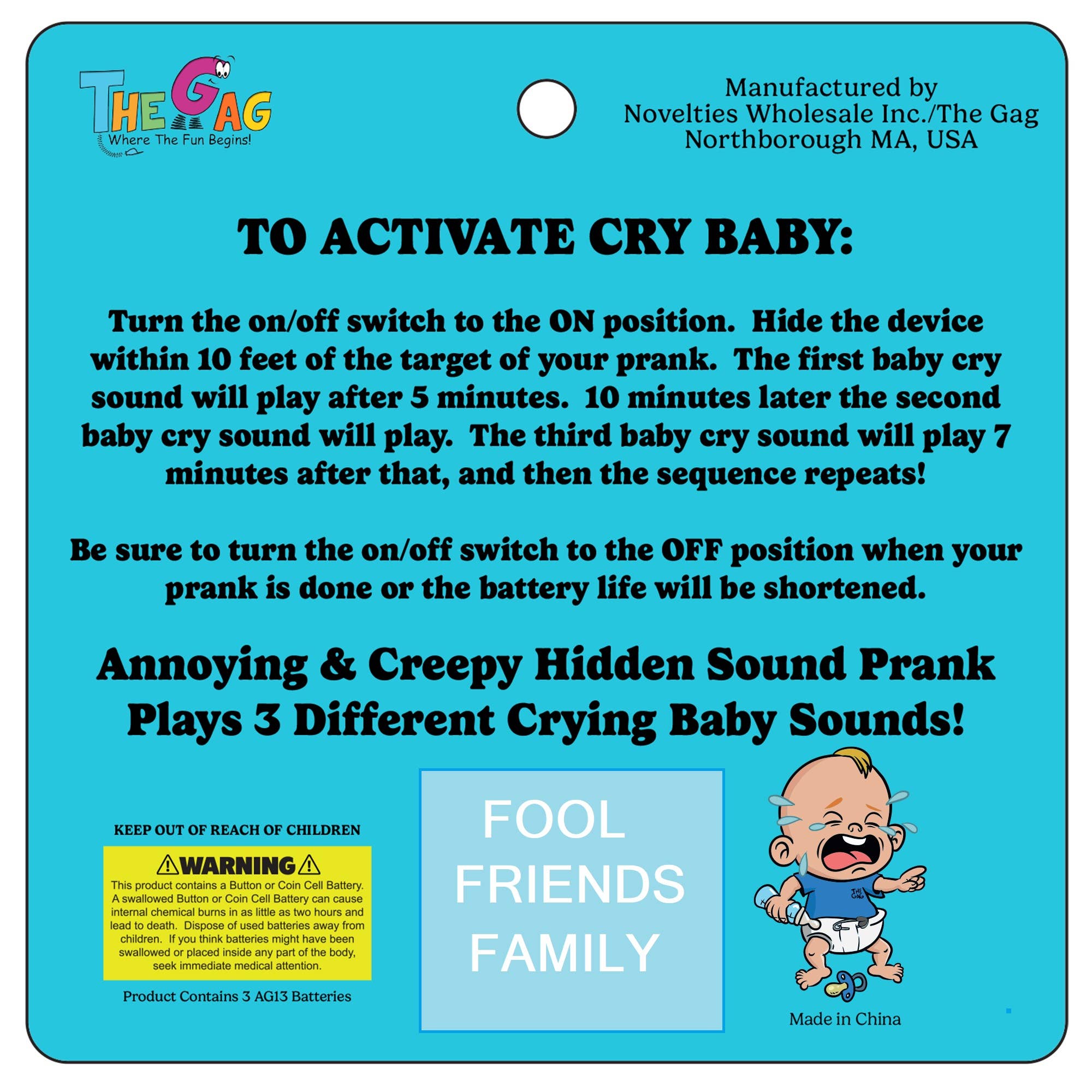 NOVELTIES WHOLESALE INC – Großhandel Scherzartikel/Spaßgeschenk – Cry Baby-Hidden Noise Maker Streich für Erwachsene1