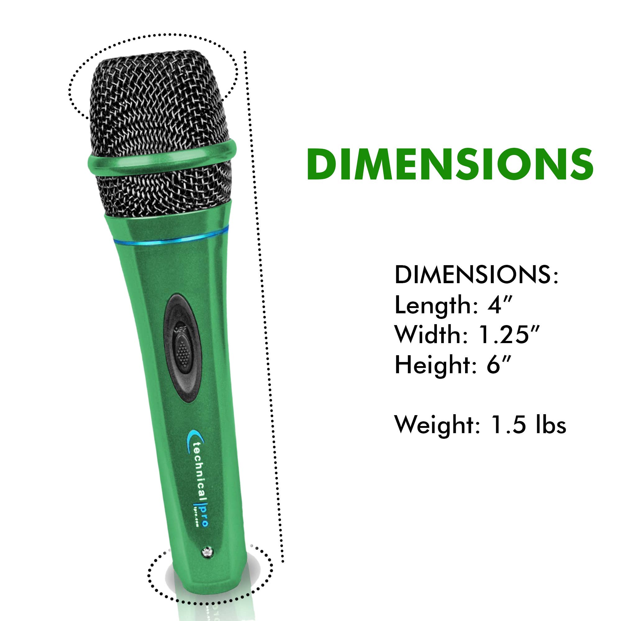 Technical Pro - Wholesale Musical Instrument - Portable Microphone w/ Digital Processing & Green Wired Mic1