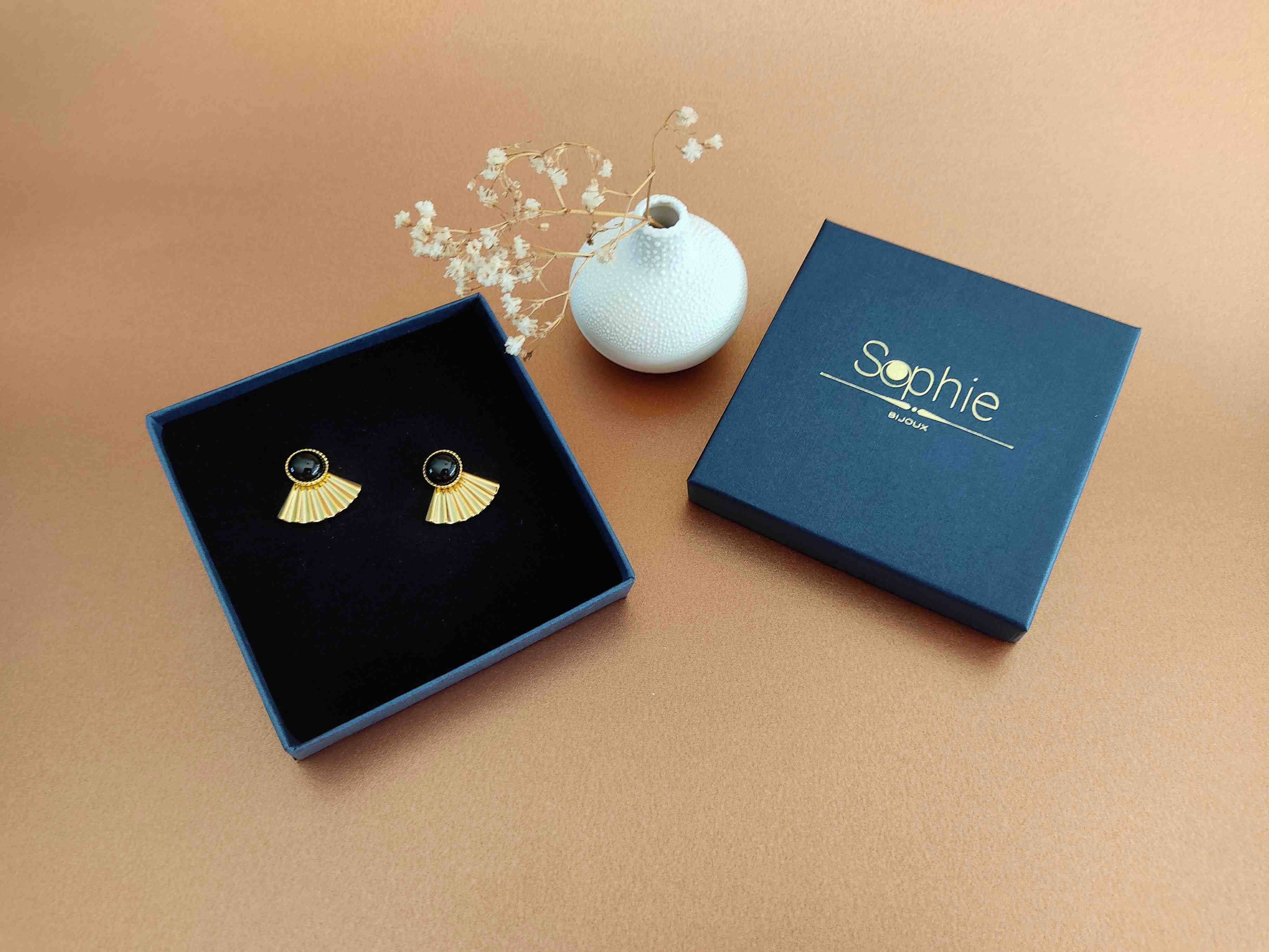 Sophie Bijoux - Vente Boucles d'oreilles pendantes - Boucles d'oreilles 3en1 La Mystérieuse Agate Noire2