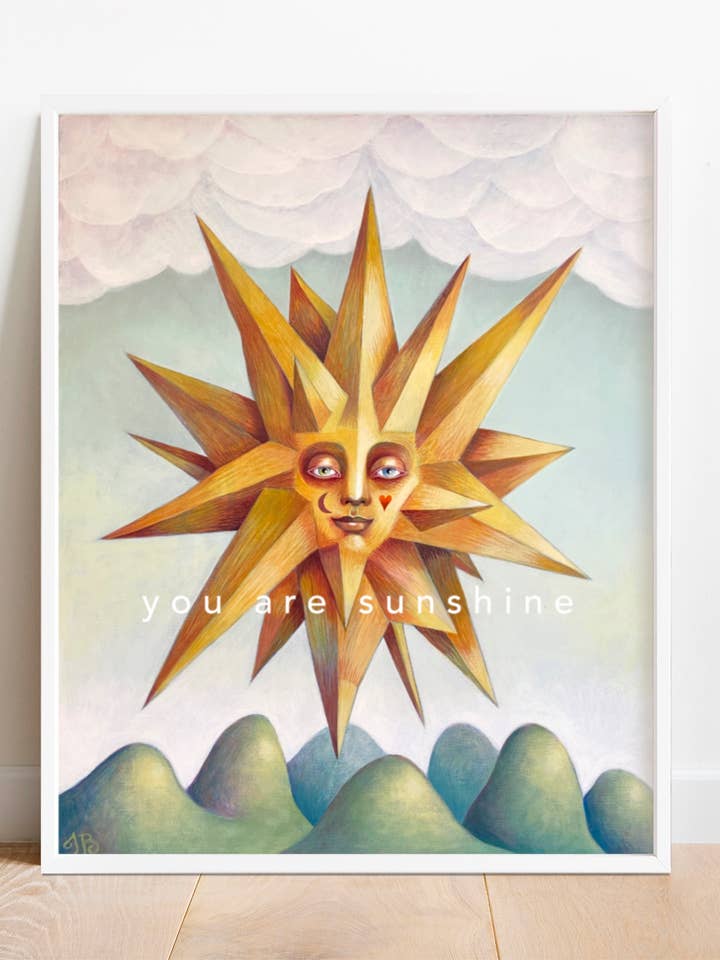 You Are Sunshine – Whimsical Surreal Sun Face Art Print for wholesale by Isabelle Bryer Art