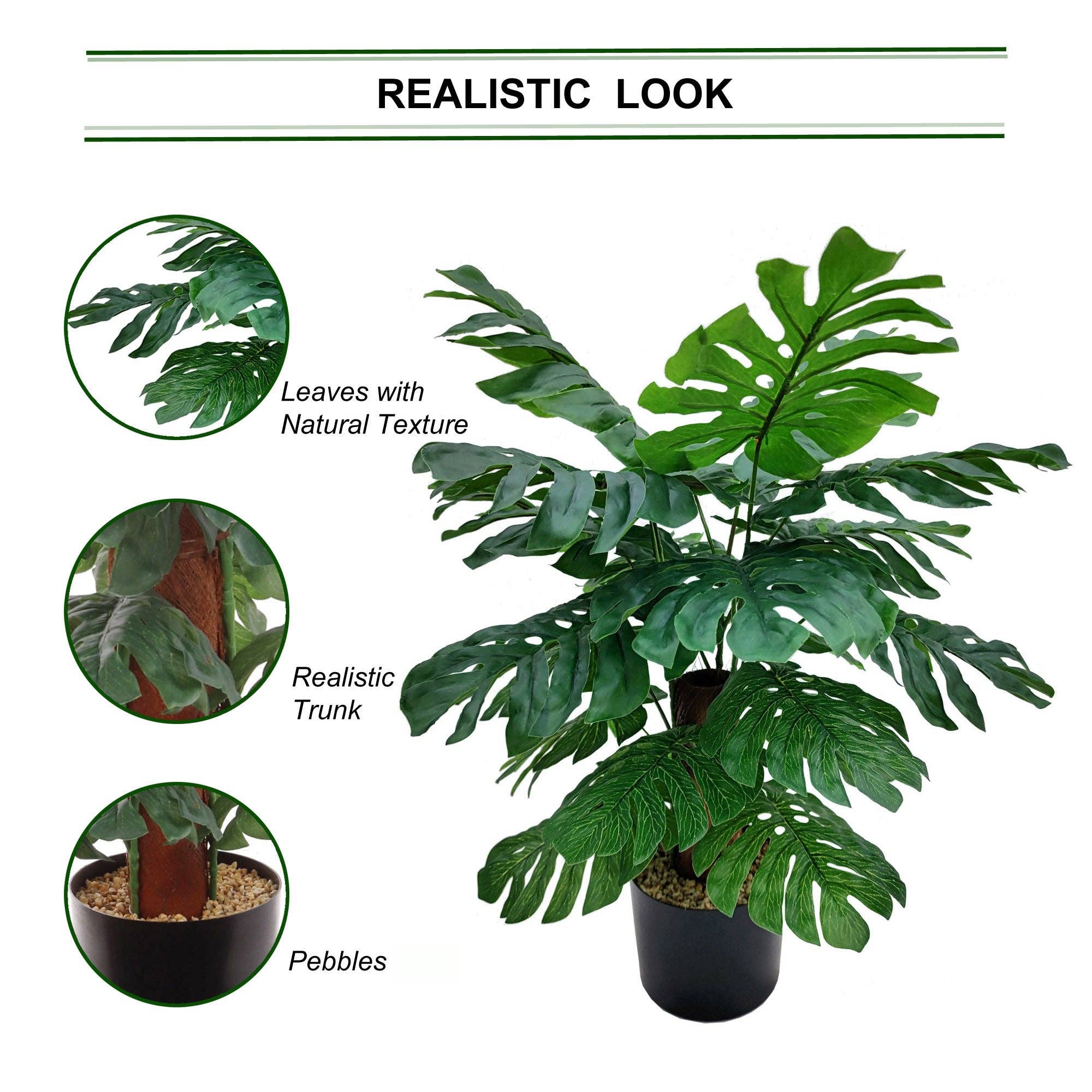Larksilk - Wholesale Artificial Plant - Silk Monstera House Plant In Black Pot Faux2