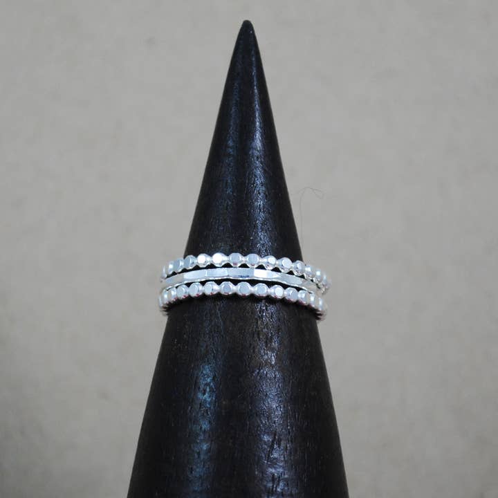 Cameron Kruse Designs - Wholesale Band/Stacked Ring - Thin Beaded Stacking Ring Set - sterling silver