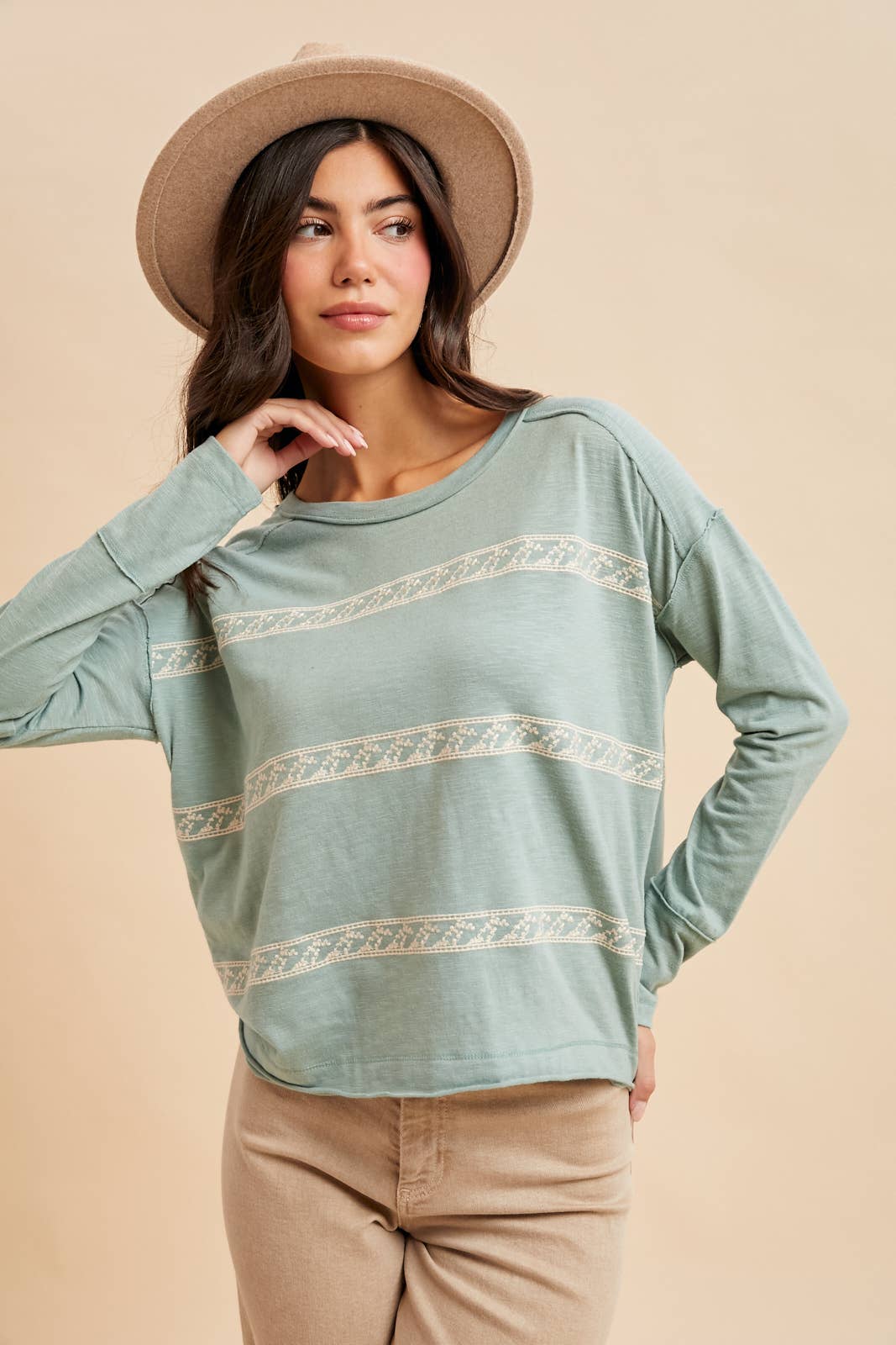 In Loom - Wholesale Blouse - Women's - FLORAL EMBROIDERY STRIPED TEE4