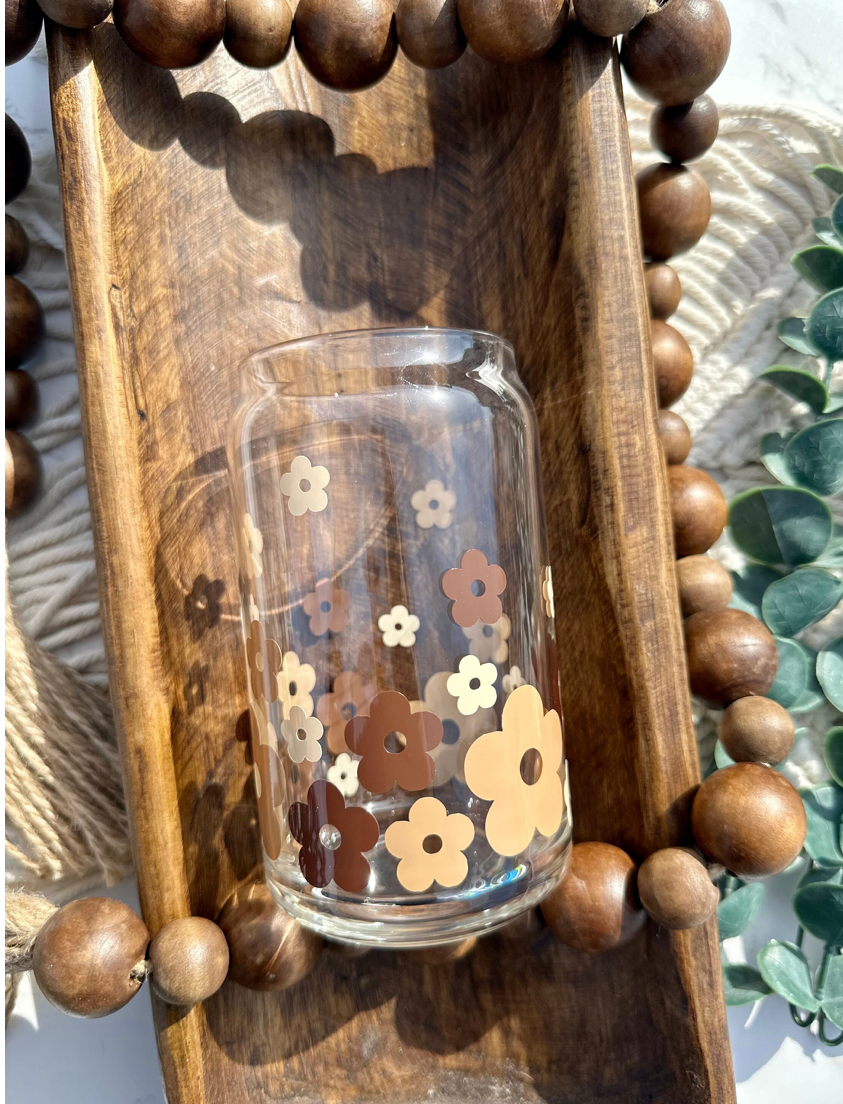 Bonita Bella Creations - Wholesale Drinking Glass/Cup - Retro Floating Flowers Beer Can Glass, 16oz or 20oz2