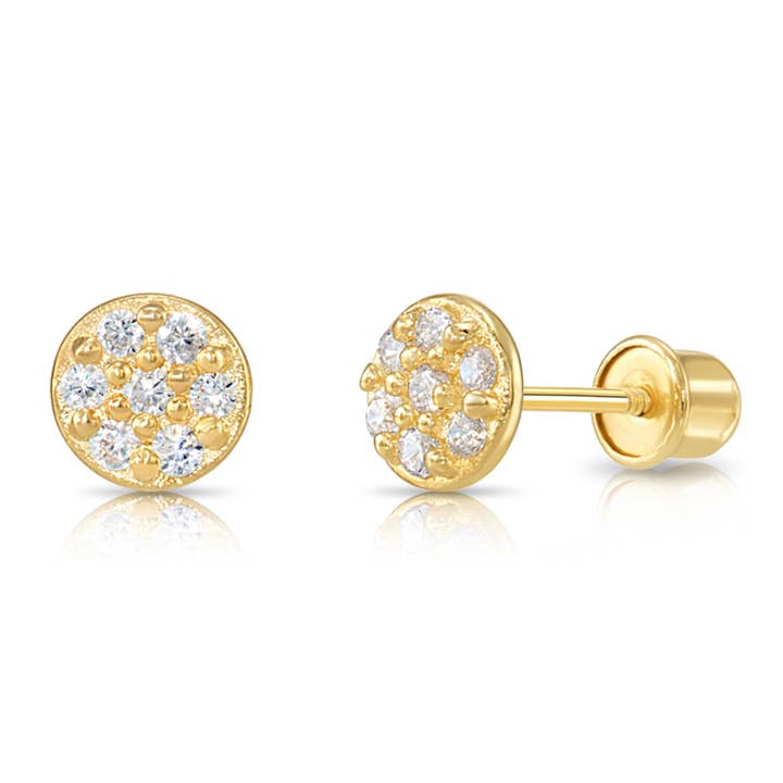 14K Solid Yellow Gold Round CZ Stud Earrings - Screw-Back for wholesale by NY Gold & Silver Trading Inc.