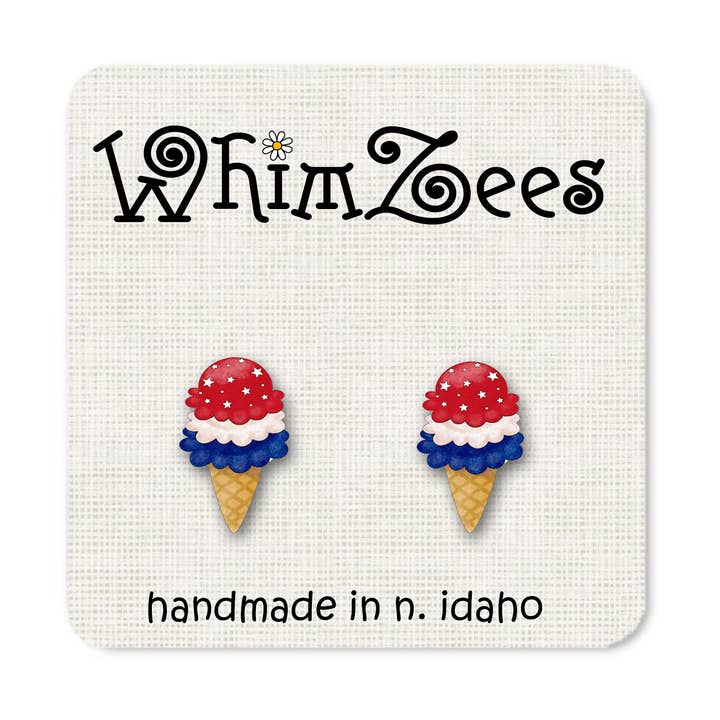 Boucles d'oreilles en forme de cornet de glace patriotique W111 pour la vente par WhimZees