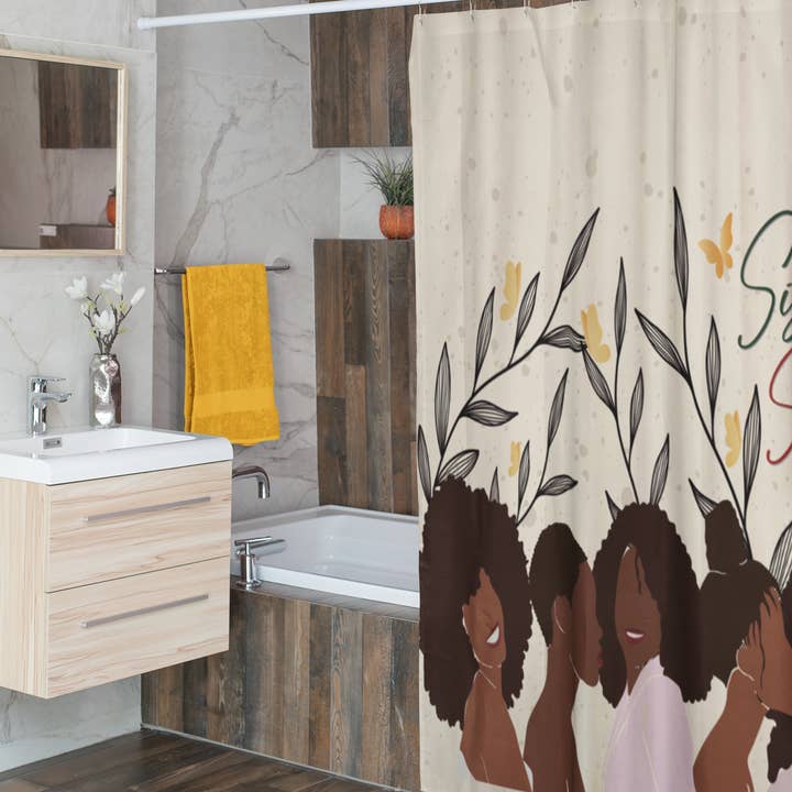 Sister Strong Shower Curtain for wholesale by Shades of Color, LLC