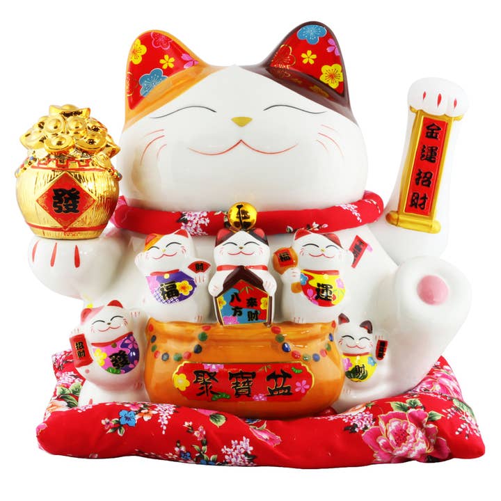 Lucky cat Maneki-neko wave cat porcelain 30cm white 03 for wholesale by Tribal Trade GmbH