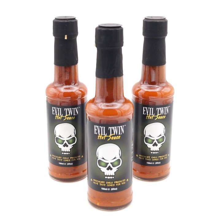 Evil Twin™ Scotch Bonnet, Naga Chili, Apple & Lime Hot Sauce for wholesale by Grim Reaper