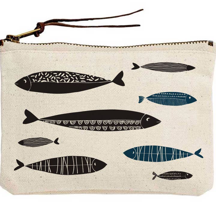 Elongated Fish Canvas Pouch for wholesale by Potluck Press