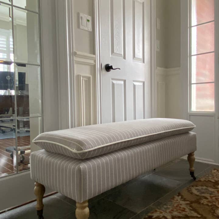 Seat4uhome - Wholesale Bench - Linen Ticking Upholstered Pillowtop 48" Rossini Bench-Gray3