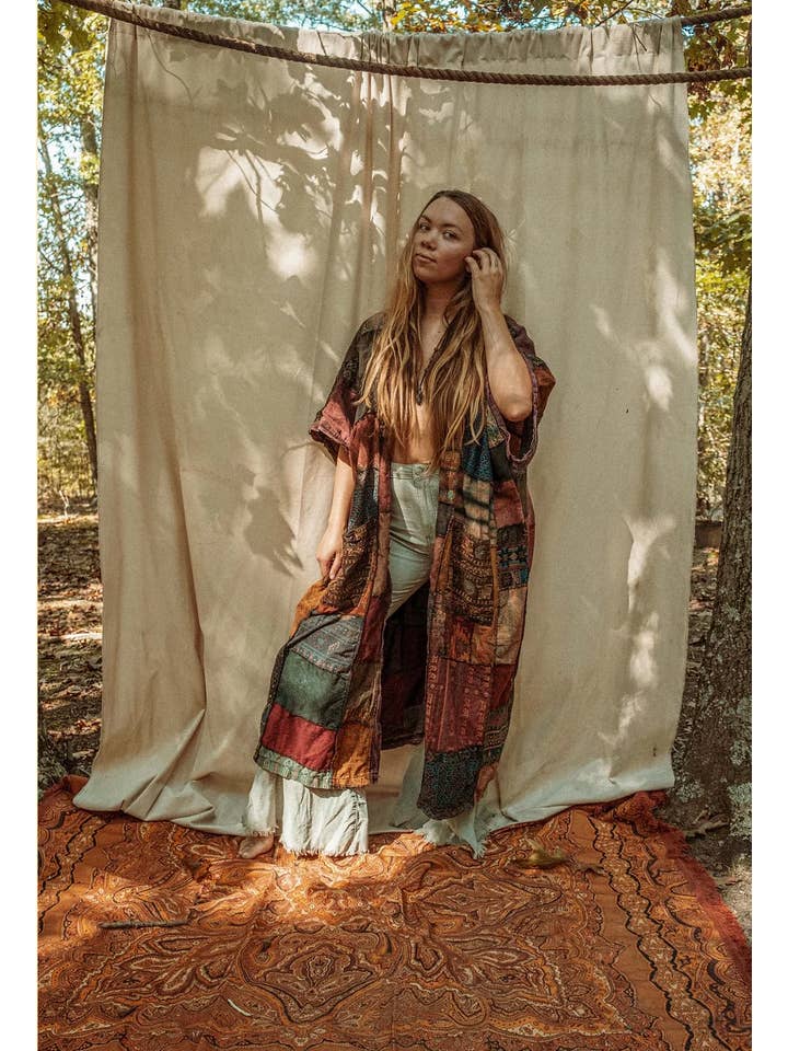 Gardenbelle Shop - Wholesale Kimono - Women's - Earthy Hippie Boho Duster Patchwork Kimono, Unisex Smock7