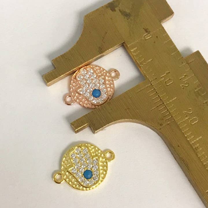 The Bead Bazaar - Wholesale Individual charm/pendant - Dainty Hamsa Connector, Silver Hamsa Hand, Hamsa Jewelry, Bulk Jewelry Making Charms, Wholesale Charms, CZ Hamsa Plate Connector, Good Luck Charm8