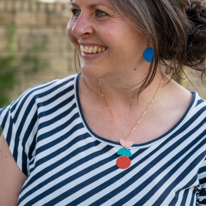 Colour + Brass | Colour Block Triple Pendant Necklace for wholesale by Copper Bee