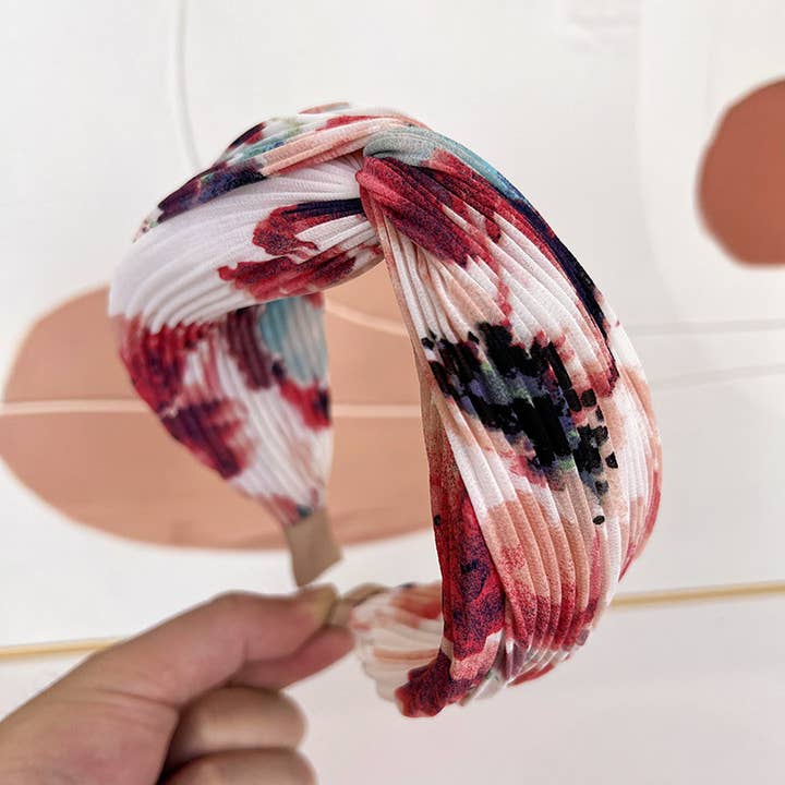 Assorted Pleated Watercolor Floral Twist Headband for wholesale on Faire
