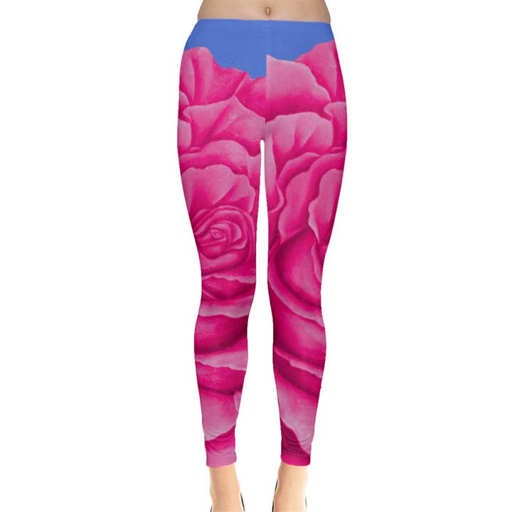 Legging roze blauw roos voor wholesale door Sharon Tatem Fashion LLC