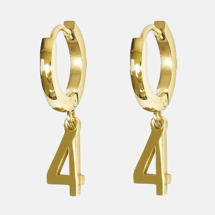Brinco de 4 números - aço inoxidável banhado a ouro 18K por atacado de Sleefs