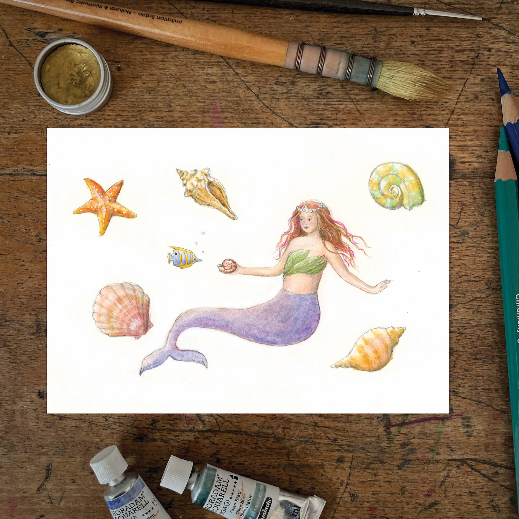 Mhairi Hellbrandt Illustration - Wholesale Postcard - Mermaid Purple0