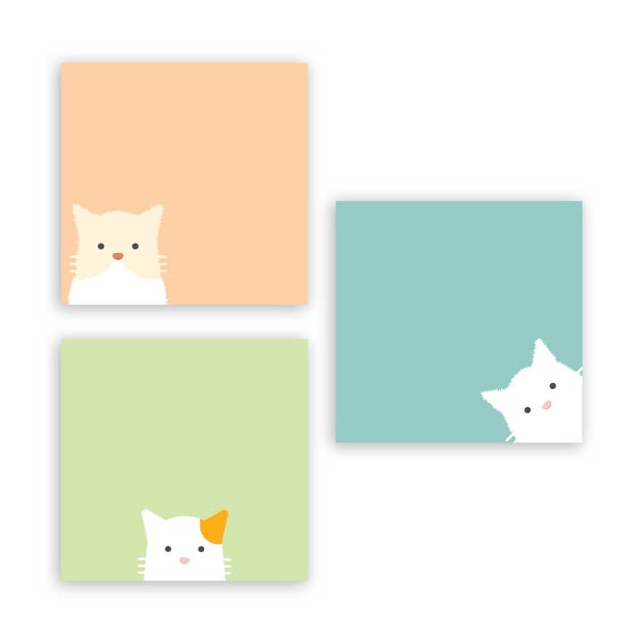 Ensemble de blocs-notes autocollants Chats Curieux – 3x3 – Ensemble de 3 blocs-notes Post-it® pour la vente par Post-it® Notes Design Series