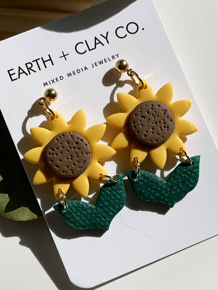 Sunflower Clay Earrings for wholesale by Earth + Clay Collective