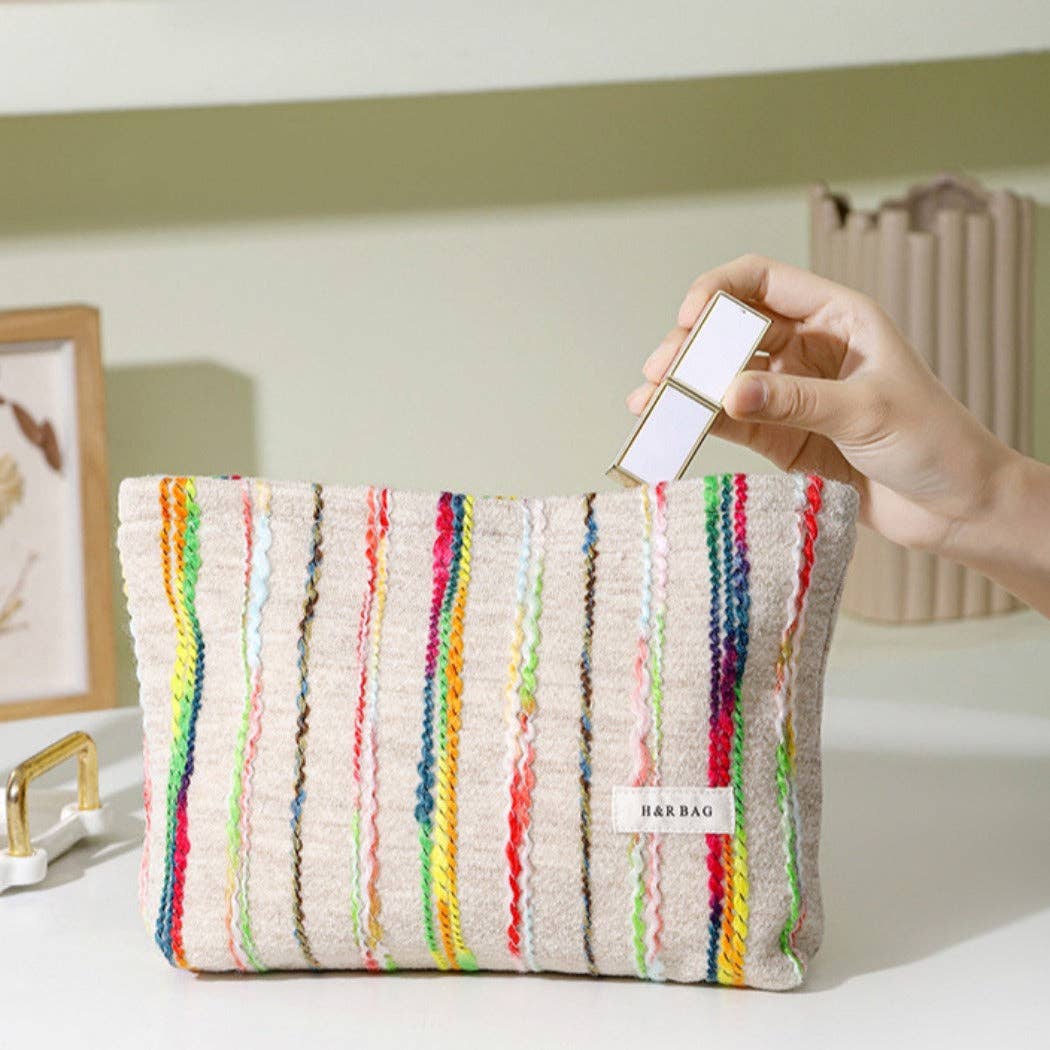 Funkyrel® Atzbranding Limited - Vendita all'ingrosso Borsa per trucchi/cosmetici - Cosbai - Pochette Beige Boho all'Uncinetto per Trucco con Cerniera5