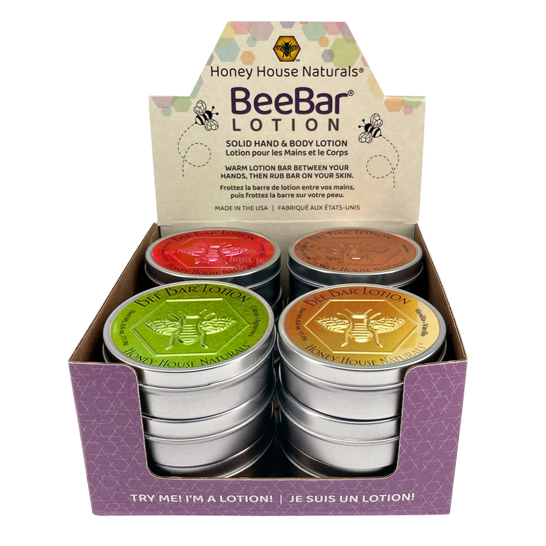 Honey House Naturals - Wholesale Solid Lotion - Large Bee Bar Display - 12 Pieces - Free Tester16