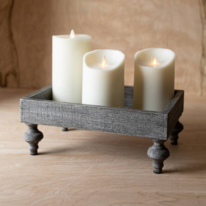 Baylah Platform Footed Tray Gray Wood Fall Decor for wholesale by Foreside Home & Garden