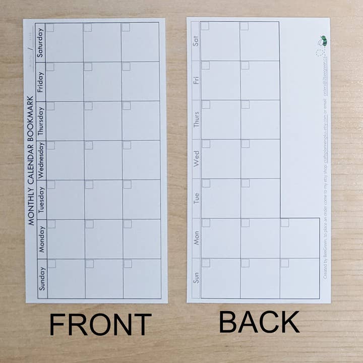 BeeGreen & CraftsPlannersPlus - Wholesale Bookmark - NEW~Monthly Calendar Bookmark –Dates & Appointment Reminders
