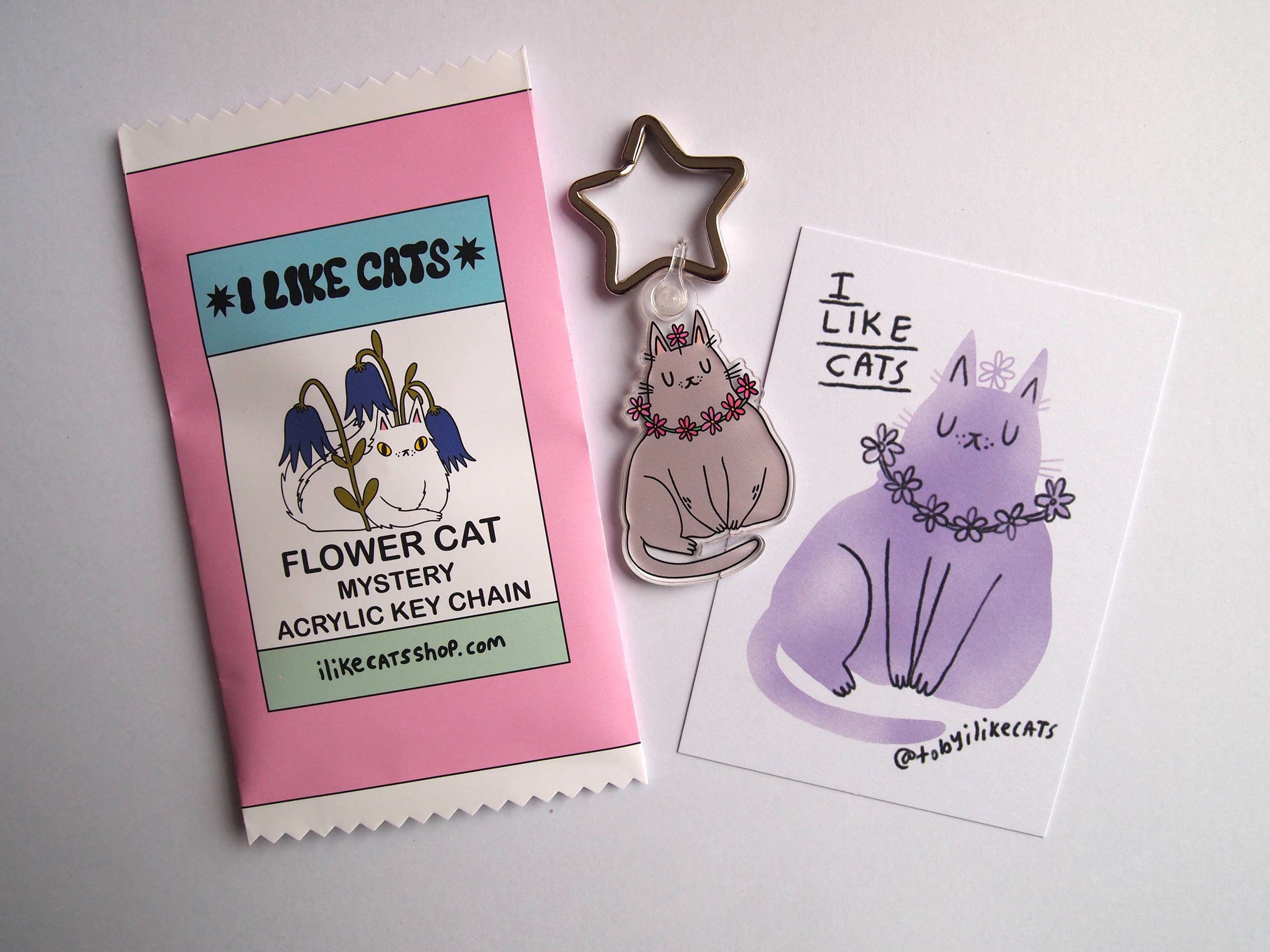I LIKE CATS – wholesale Keychain – Women's – Cats and flowers acrylic keychain blind bag, mystery bags4