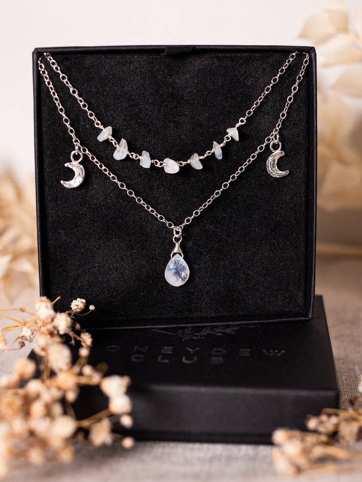 Layered Rainbow Moonstone Necklace for wholesale by Honeydew Club