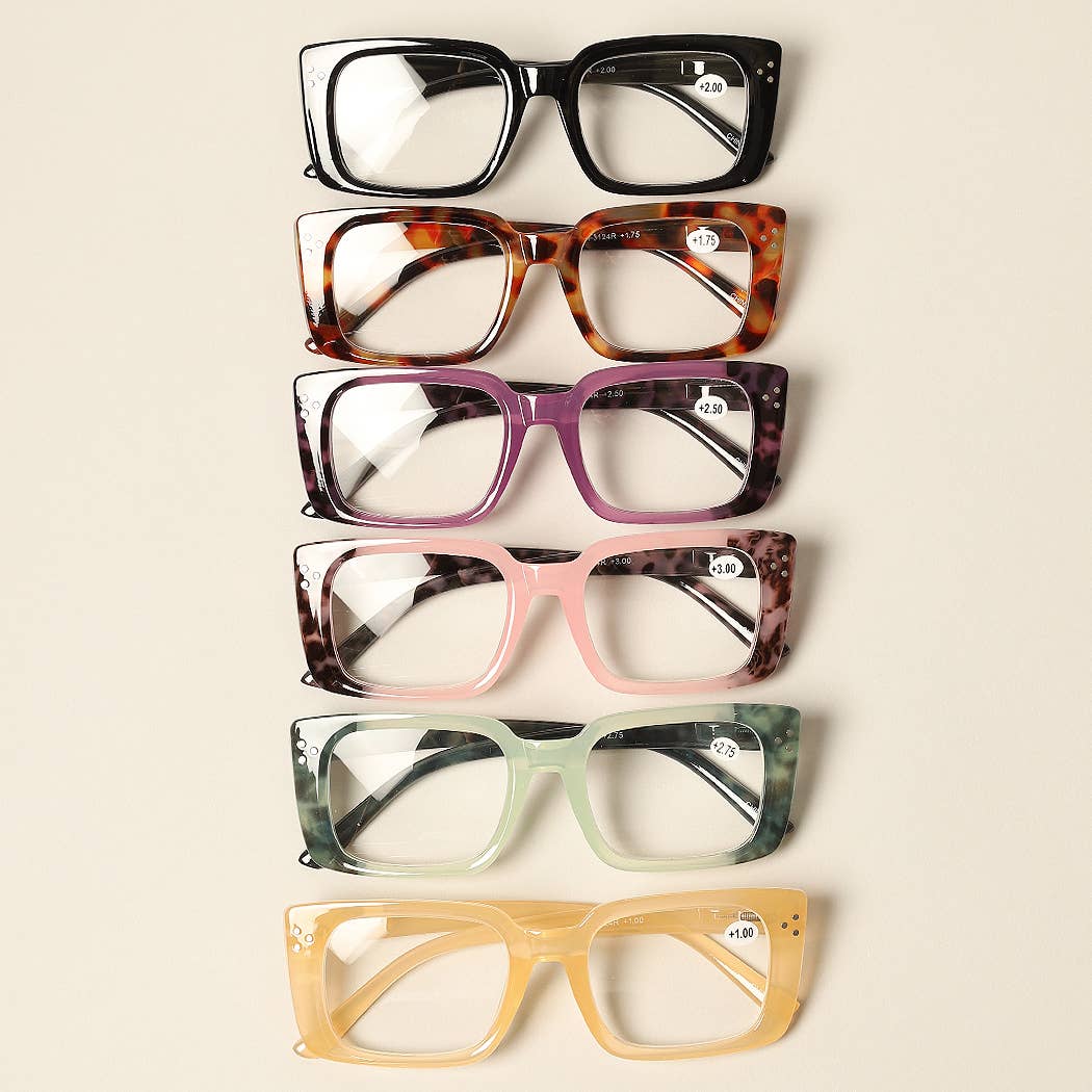  ASSORTED COLOR Women's Tortoise Rectangle Reading Glasses for wholesale on Faire3