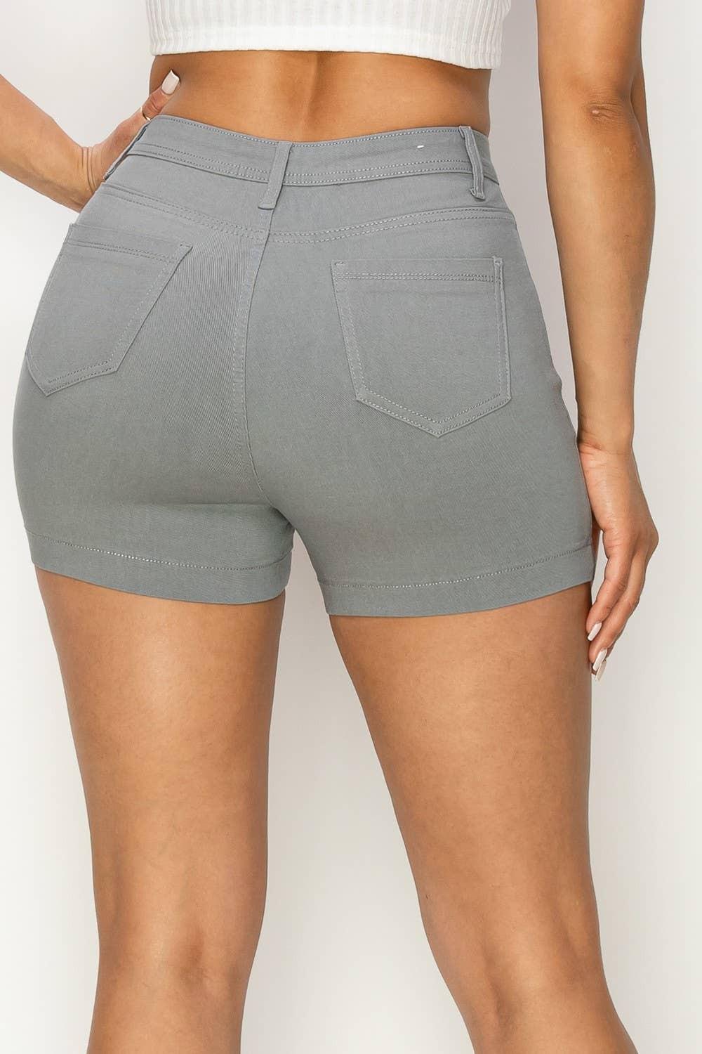 LIGHT GREY SH-300 HIGH WAISTED SUPER-STRETCH WOMEN'S COLORED SHORTS for wholesale on Faire1