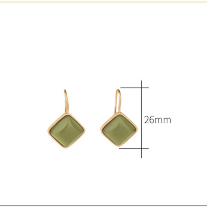 Bright MacMing - Wholesale Stud/Post Earrings - Rhombus Shaped Jade Stud Earrings