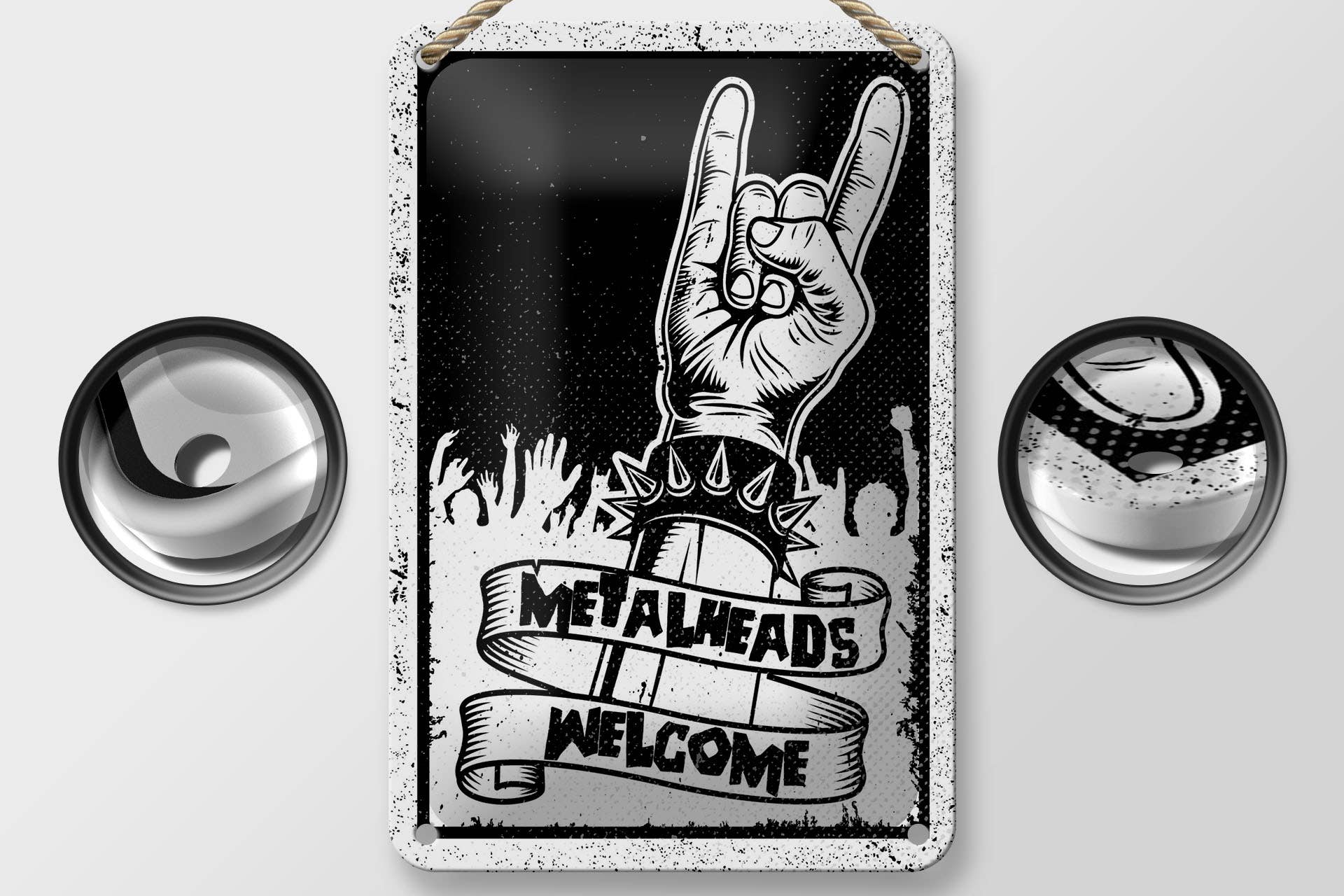 Femer – Engroshandel Skilt – Metalskilt ordsprog 12x18cm Metalheads velkommen pigarmbånd1