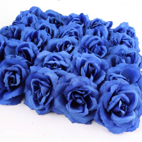 Larksilk - Wholesale Artificial Flowers - Royal Blue Silk Rose Picks | 50 Pack - 8In X 3In.