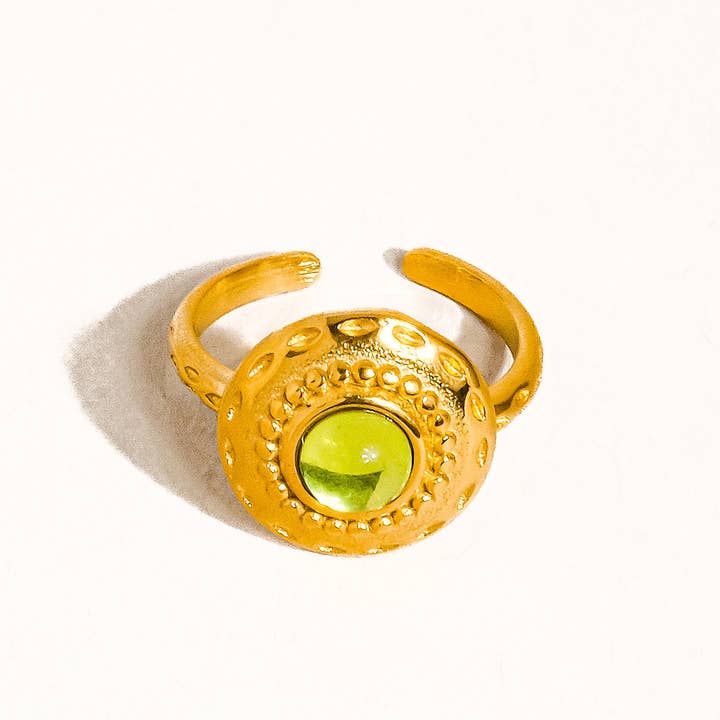 Green Malin 18K Gold Non-Tarnish Round Stone Ring for wholesale on Faire