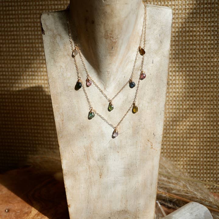 Collier en tourmaline multicolore arc-en-ciel rempli d'or pour la vente par Daddy Daughter Jewelry