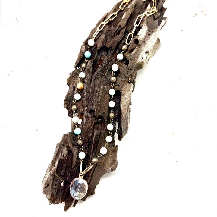 Rant & Rave Classic - Wholesale Pendant/Charm Necklace - Necklace Amazonite (8mm) w/Gold Paper Clip w/ BeveledGlass18
